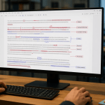 Image of a computer user editing a text on a computer monitor